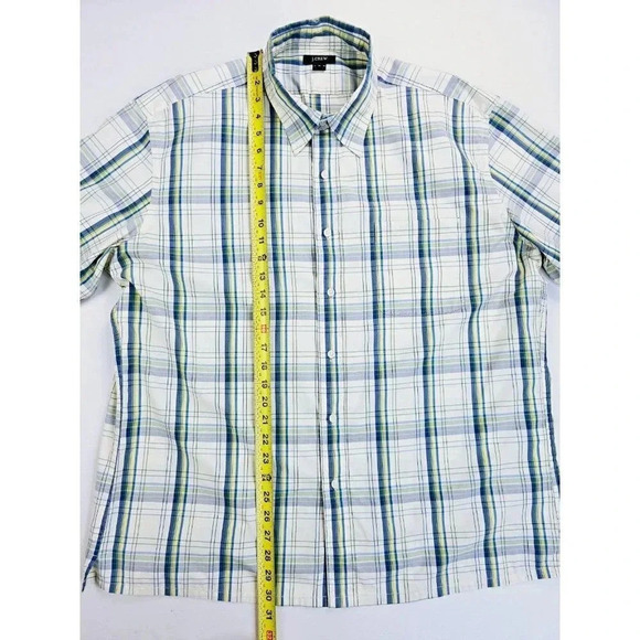 J. Crew Size XL Mens Vanilla Green Yellow Check Short Sleeve Cotton Pocket Shirt - Picture 9 of 10
